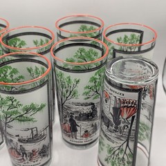 Vintage 1960’s Libbey Currier & Ives Glasses Riverboat Express Train Set of 8
