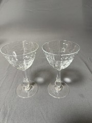 Set 2 Vintage Etched Glass Wine Goblets Floral Clear Stemware 5in #3