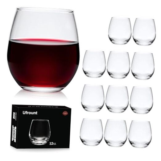 Stemless Wine Glasses Set of 12,16 OZ Stemless Wine Glass Cups,Clear Christmas