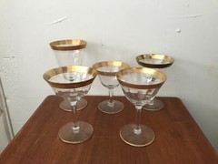 Vtg Glastonbury Rose Lotus Fluted Gold Encrusted Sherbert Wine Glasses Set of 5