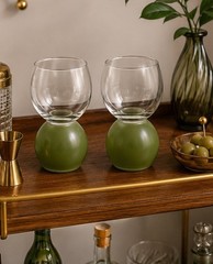 Jeanette Co Ring-A-Ding Olive Green Bell Glasses Set Of 2 MCM Novelty Tumblers