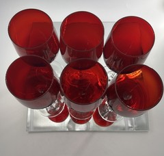Set Of Six Amberina Ruby Red Wine Glasses Goblets Handblown Stemware 8.5”