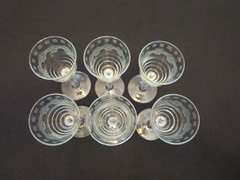 Set of 6 Libbey Rock Sharpe #3005-10 Flower & Lines Cut Wine Glasses
