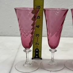 4 Garda Rose Swirl Cranberry Optic Cordial Glasses by Schmidt F Germany Glass 6”