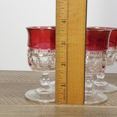 MCM Vintage Set Of 4 Ruby Red Flash Kings Crown Thumbprint Glass Cordial Goblets