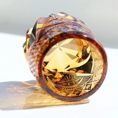 Vintage Amber Hand-Cut Edo Kiriko Crystal Whiskey Tumbler Heavy Base Bar Glass