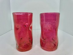 HTF 2pcs Vintage MCM Blenko Glass Pinched Tumbler In Flashed Cranberry 5.75”