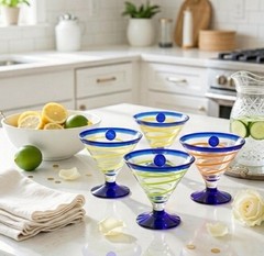 Set Of 4 Kosta Boda Royal Caribbean Martini Margarita Swirl Glass Hand Blown