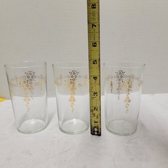 Macbeth Evans Petalware Glass Tumblers 22k Gold Regency Floral Design Set Of 3