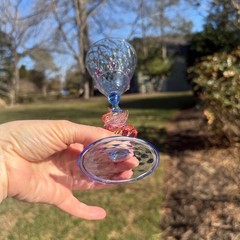 Salviati Murano Swan Stemmed Wine Glass Pink Aventurine Blue Glass Barware VTG