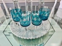 AJKA LILLIANA AZURE BLUE CASED CUT TO CLEAR HUNGARIAN CRYSTAL WINE GOBLET