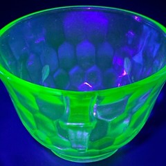 Jeannette Uranium Glass Art Deco Hex Optic Solid Handle Cups 2pc Set Made in USA
