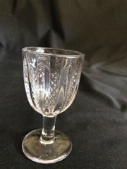 ANTIQUE KOKOMO GLASS EAPG STARS & STRIPES (#209) 2 SHERRY CORDIALS C1889-1905