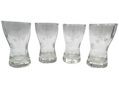 Set of 4 Tulips Floral Etched Cordial Shot Glasses Aperetif 50’s Mid Century MCM