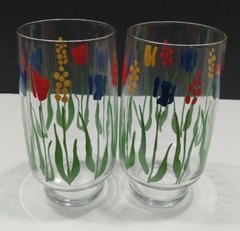 Lot 2 Clear Glasses Tumblers Spring Garden Luminarc Durand Tulips Flowers 12oz
