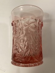 2 VTG L E Smith Glasses Pink Tiger Lily Drinking Drink Ware Glass 4.25”T 3.25”W