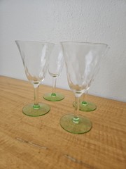 Vintage Depression Green Uranium Glass Goblets – Set of 4 6 3/4″ Base Glows