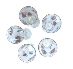 Vintage Set of 5 Libby Frosted Golden Foliage Leaf Pilsner Goblet Glasses 10 Oz