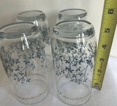 Vintage Retro Floral Drinking Glasses Set 4 Blue Mustard Yellow Tumblers 12 Oz