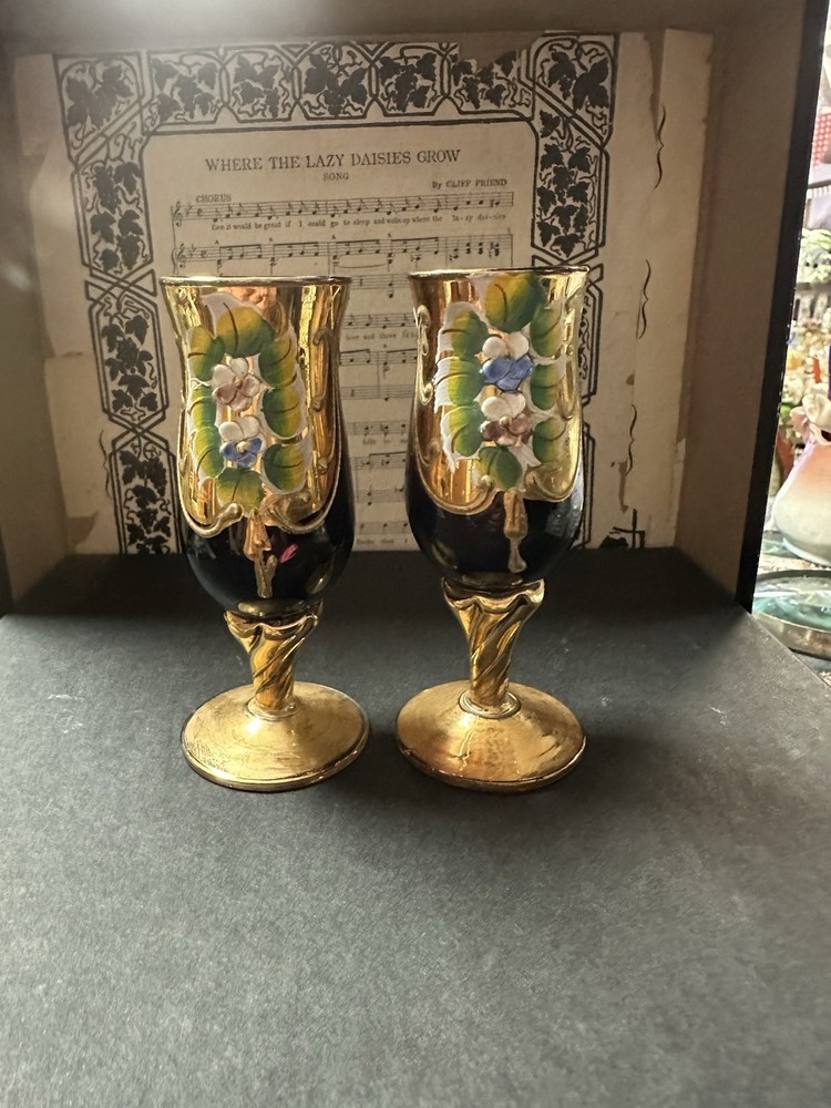 amethyst glass cordial glasses, Murano /Bohemian origin mid-20th century