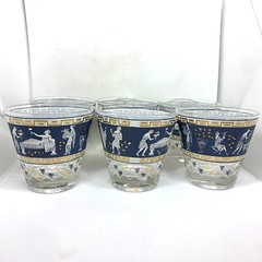 Vintage Cera Etruscan Frieze Double Old Fashioned Glasses 3 1/2″ Bar Ware x6 MCM