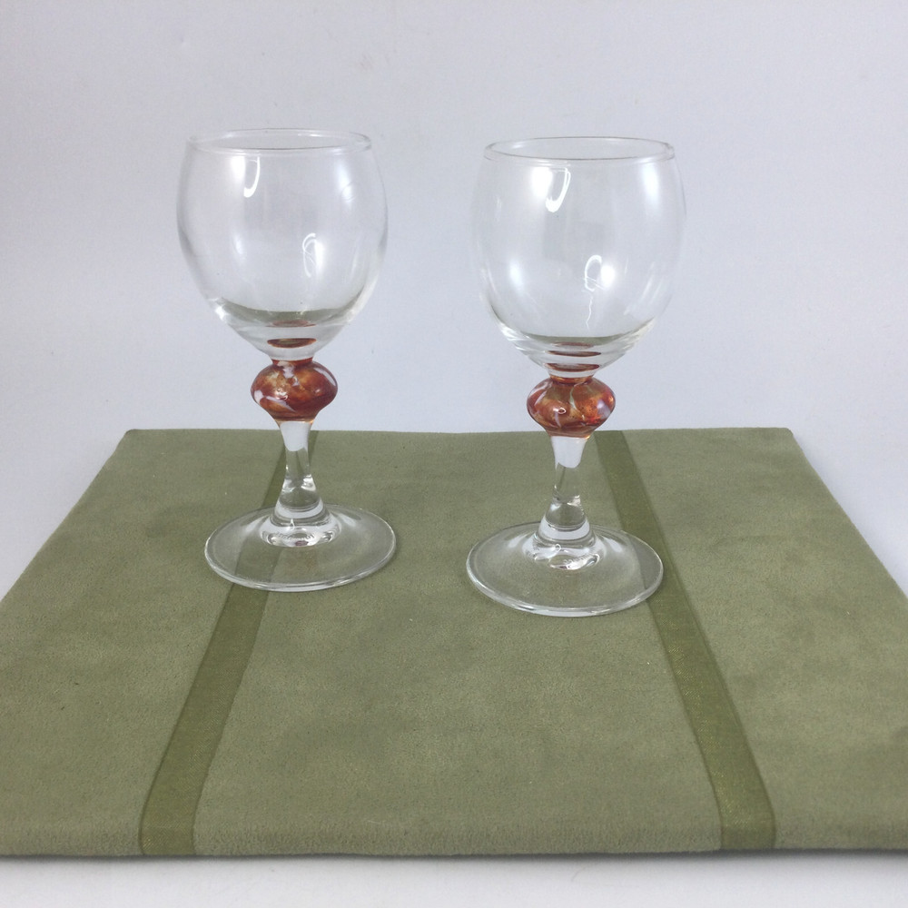 Liqueur Sherry Cordial Glasses Small Stemmed Handmade Art Glass Set of 2 Italy