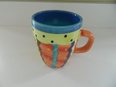 Laurie Gates Mardi Gras Mug Vintage 16 oz Bright colors 4.5″ tall