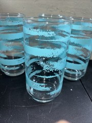 8 Libbey Blue Stripe Tumblers USA Glasses MID CENTURY EUC
