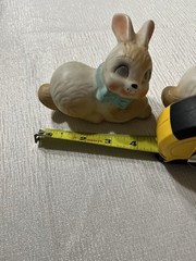 Set Of 2 Rare Mcm Vintage Ceramic Bunnies With Glittery Bows 4 “W X 3” H OBO