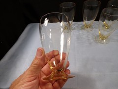 Set of 5 Heisey Sahara Yellow Glass Old Dominion Footed Tumblers Juice Glasses