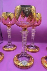 Set Of 6 Hand Painted Cranberry Glasses Liberace Style