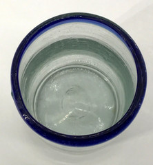 Hand Blown Clear Tumbler Drinking Glass with Blue Band on Rim Mexico