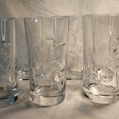 Royal Crystal Rock 6 Hi ball Tumbler Cut Etched Floral Italian Tuscany Very Fine