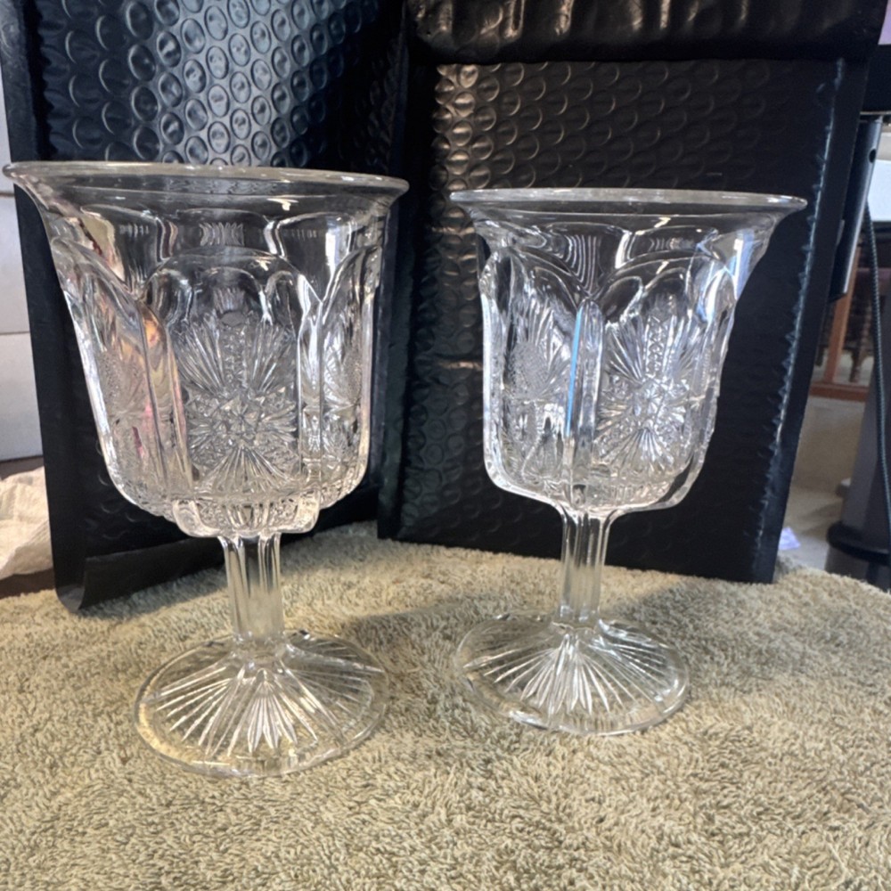 Set of 2 L.G. Wright Panelled Thistle Water Goblets 5 1/2 “