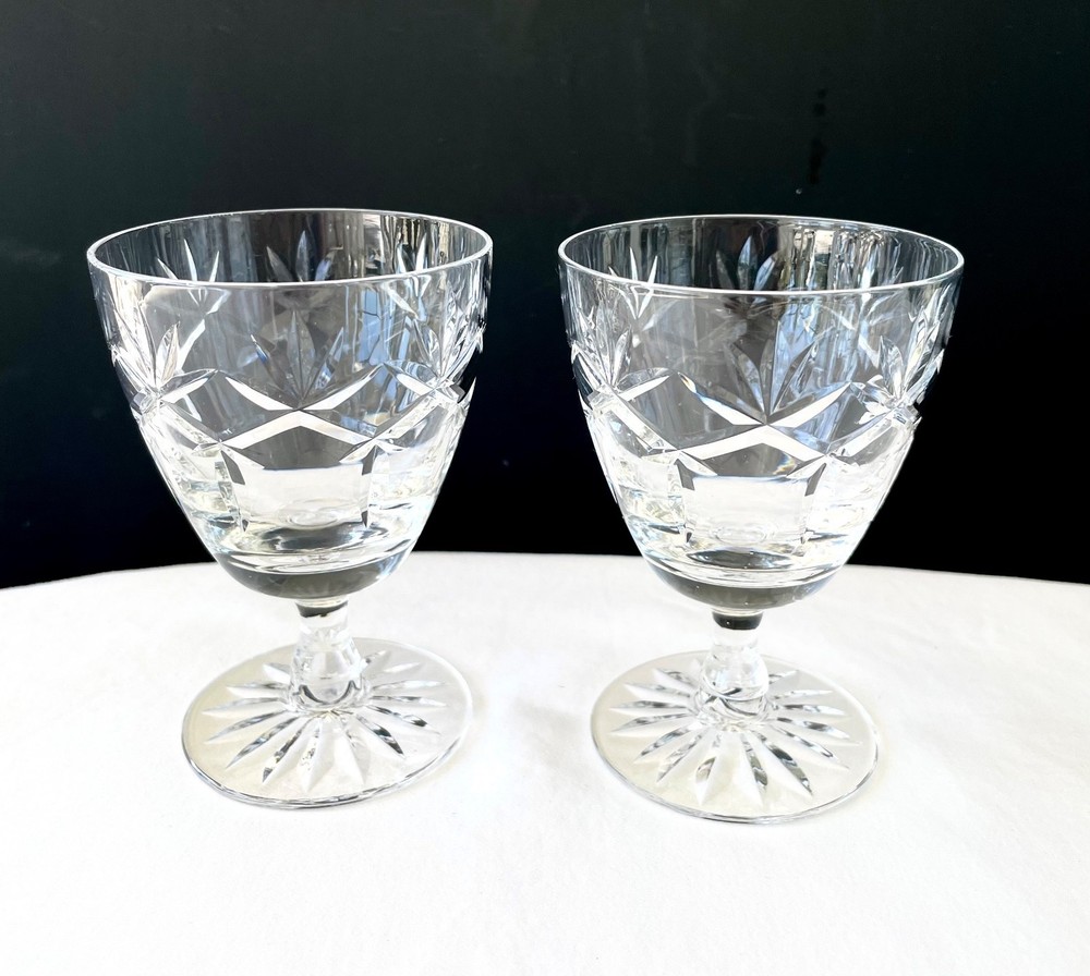 2 VTG Webb Corbett Crystal 4” Wine/Cordials Glasses Prince Charles Pattern