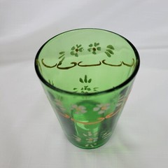 EAPG Victorian Green Glass Tumbler Hand Painted Northwood