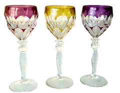 FABERGE Liqueur Cordial (3) Crystal Glasses Red Purple Amber