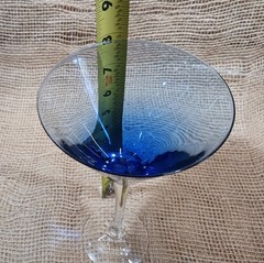 Vtg Translucent Cobalt Blue Clear Stemmed Martini/ Cocktail Glass