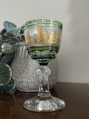 Val St Lambert Danse de Flore Gold EMERALD Green Glass Liquor Cordial Wine 5”