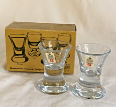 Holmegaard Snapse Doctor «Ridefoged» Glass Pair Orig Box Handmade Denmark NIB