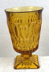 Indiana Glass Mount Vernon Amber Water Goblets Square Base 6″ MCM Lot 7