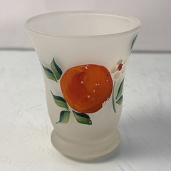 Vintage Milk Glass Tumbler Hand Painted Orange Fruit Juice Glass 3″ Tall
