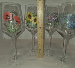 Portmeirion Botanic Garden Wine Glasses Hydrangea Sunflower Poppy Sweet Pea 4