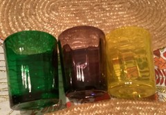 Lot Of 3 BEI Jewel Tone Tumblers 4” Colored Glass