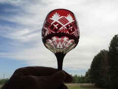 Handmade Bohemian Style Hand Cut To Clear Crystal Wine Glass 12oz Ruby Red