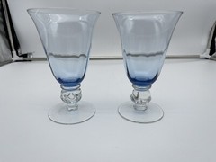 Clear Footed- Light Blue Crystal Glass Tumbler SET of 2 – EUC. 6 7/8″ Tall
