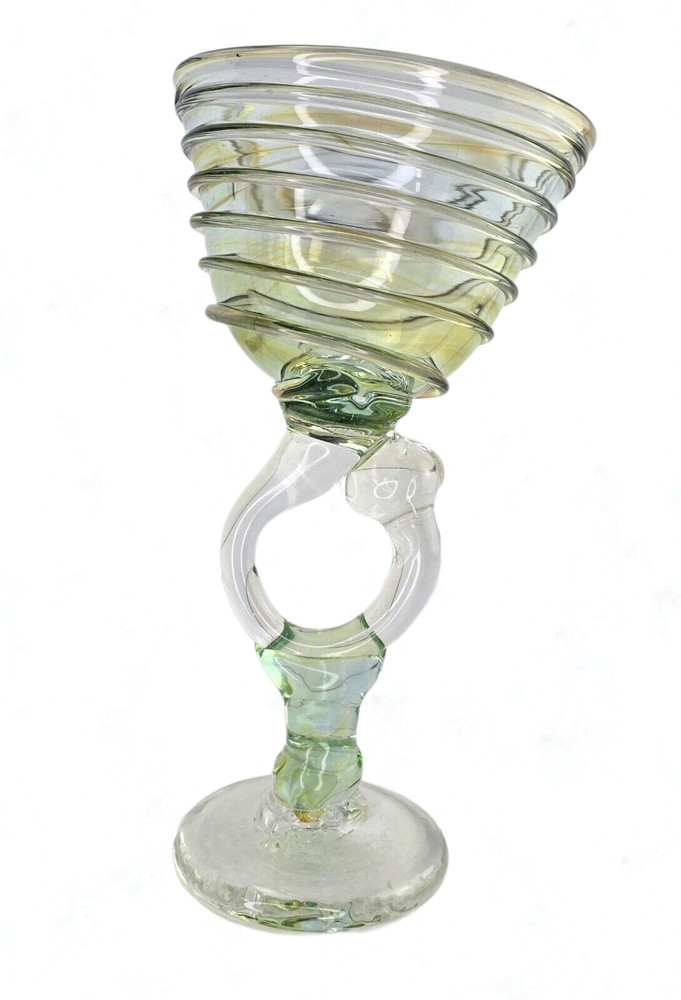 Vintage Peter Bramhall Paedra Hand Blown Art Glass Goblet Signed Dated Green