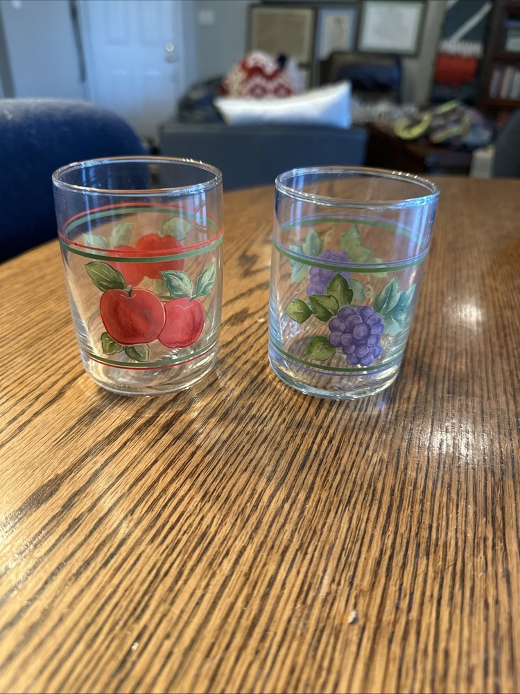 Libbey Harvest Fruit Beverage Glass Tumblers Grape Apple Glasses