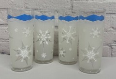 Vtg Frosted Atomic Snowflake Tom Collins Ice Tea Tumblers MCM Christmas Barware