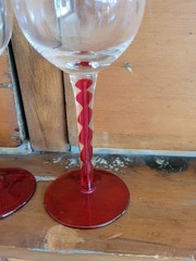 2 Vintage Hutschenreuther Rubino Wine Stem Red Twist Art Glass 9 1/4″